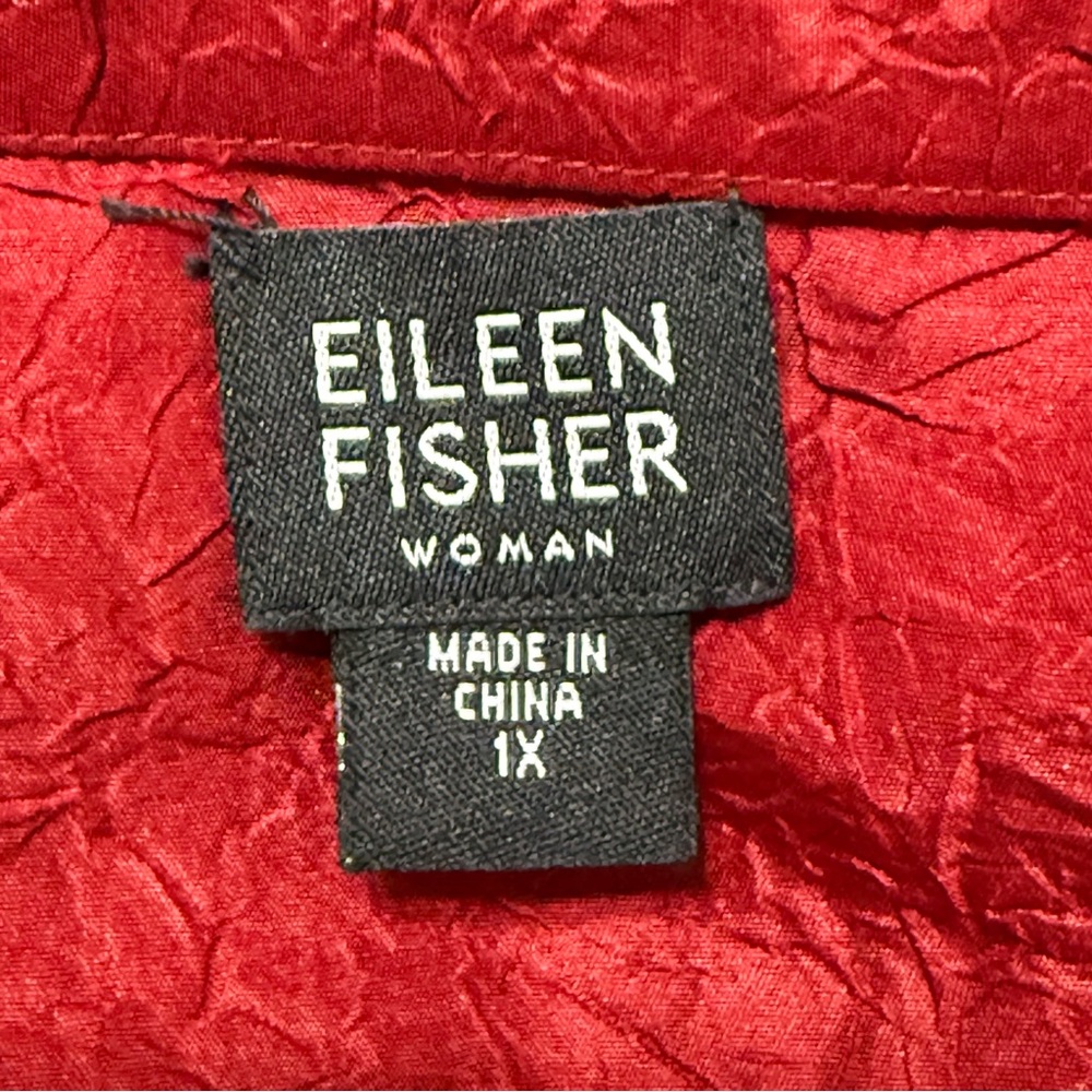 Eileen Fisher Silk Blouse Size 1X Red Mandarin Collar Frog Button Tunic Top - Picture 6 of 8